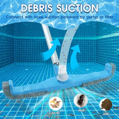 (2026 Upgraded) 20" 2 in 1 Pool Brush Vacuum Head with Swivel Hose Connection & Sturdy Nylon Bristles for Heavy Duty Inground & Above- Ground Pool Cleaning - Connecting 1-1/4" or 1-1/2" Hose (No Pole)