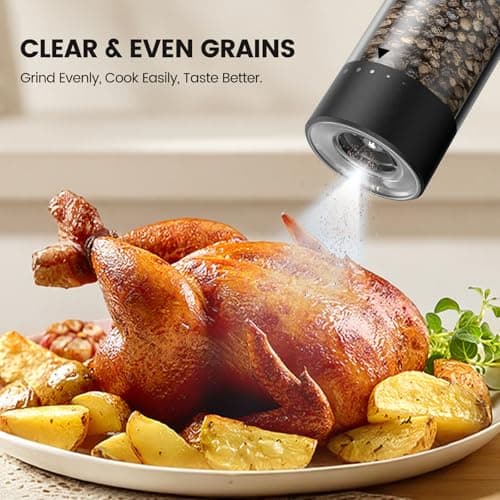 Electric Salt and Pepper Grinder Set - Rechargeable Automatic Salt and Pepper Shakers, Kitchen Appliances with External Adjustable Coarseness, Larger Hopper for Cooking, Home Gifts(2 Pack,Black/White) B0FJQ6SLKC