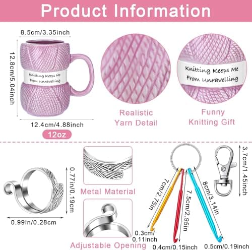 7 Pcs Crochet Knitter Gift Set Humorous Novelty Crochet Mug Mini Hooks Keychain Knitting Loop Ring Makeup Bag Handbag Sock for Women Christmas Beginner Lovers Gifts