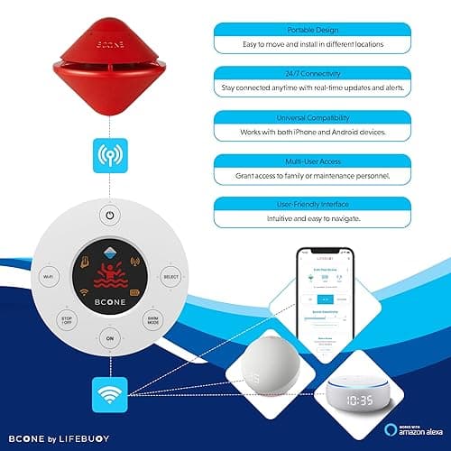 BCONE® Pool Alarm by Lifebuoy® | ASTM F2208 Certified | Floating Safety Device with App Alerts + Alexa Voice Control | 2.4GHz Wi-Fi | for Inground & Above-Ground Pools