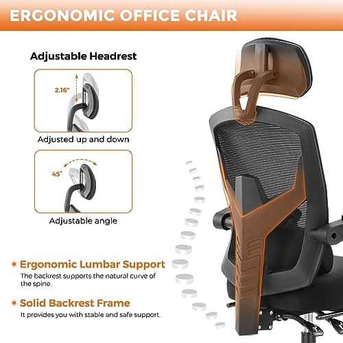 Sweetcrispy Office Computer Desk Chair, Ergonomic High-Back Mesh Rolling Work Swivel Chairs with Wheels, Comfortable Lumbar Support, Comfy Arms for Home, Bedroom, Study, Student, Black