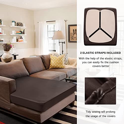 Yates Home Couch Covers for Sectional Sofa L Shape PU Leather Cushion Slipcover Water-Proof Elastic Chaise Seat Cover Protector Slip Cover for Settee Seater Replacement in Living Room(XXL, Chocolate