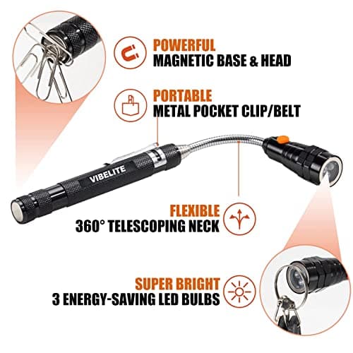 Magnetic Pickup Tool and 6 in 1 Multitool Pen with Touch Screen Stylus, Rulers, Bubble Level, Flathead, Phillips Screwdriver, Ballpoint Pen, Christmas Gifts Stocking Stuffers for Men, Teen Boys, 2Pack