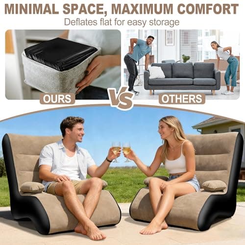 FluSing Inflatable Couch for Camping, Blow Up Couch for Adults with Armrest, Waterproof Flocked Surface Inflatable Sofa Bed Indoor, Portable Inflatable Chairs for Movie Night, Air Sofa Outdoor