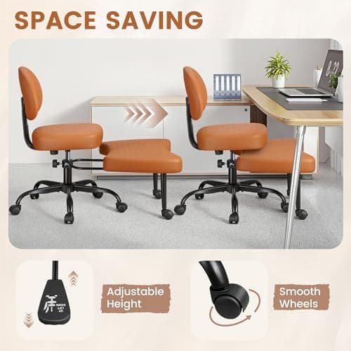 Shahoo Ergonomic Cross Legged Office Chair with Wheels - Adjustable Height Kneeling Meditation Chairs for ADHD, Yoga & Desk Work - Wide Criss Cross Seat with Lumbar Support, (Faux PU,Brown)