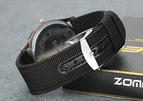 Lancardo Simplicity Analog Quartz Watch with Woven Nylon Band Luminous Hand Military Time 24H (Black) for Men