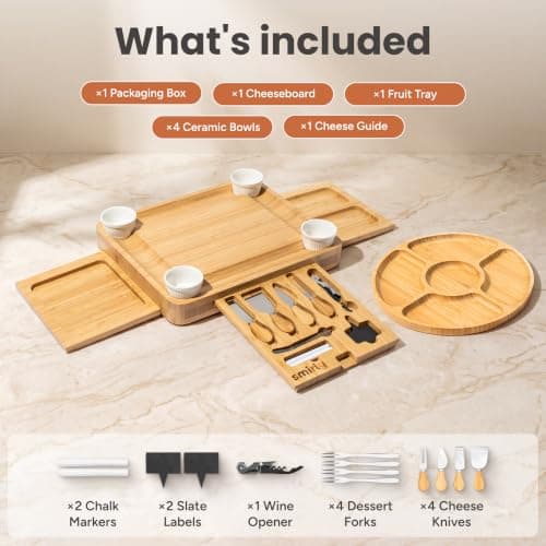 SMIRLY Charcuterie Boards Set - Large Bamboo Cheese Board Set - House Warming Gifts New Home, Wedding Gift for Couple, Bridal Shower Gift, Birthday Gifts for Women