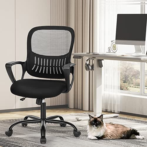Sweetcrispy Home Office Managerial Executive Chair with Ergonomic Design, Mid-Back Mesh Swivel, Comfortable Lumbar Support, Comfy Arms for Bedroom,Study,Student, Black