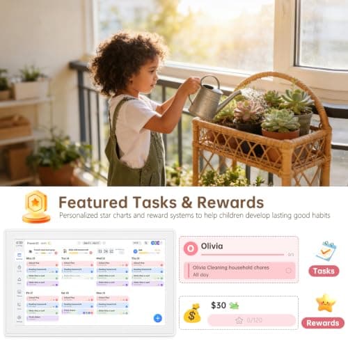 Real-time Google, Outlook and iCloud sync keeps every family member organized, with meal planning and no subscription fees. 15.6" Digital Calendar Wall Touch Screen, Chore Chart, Photo Frame, Bases B0GBVS5NX1