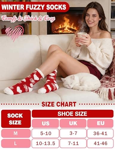 Womens Fuzzy Socks Warm Fluffy Cozy Winter Slipper Thick Fleece Heart Socks 5 Pairs B0DK1SNMFD