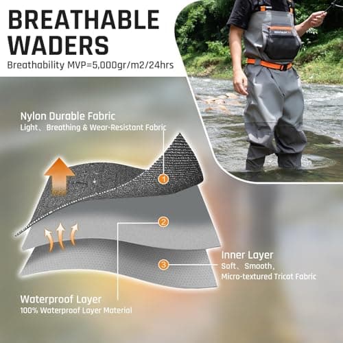 Hunthor Fishing Waders for Men Waterproof Breathable Chest Wader with Insulated Stockingfoot for Fly Fishing, Hunting, Wading