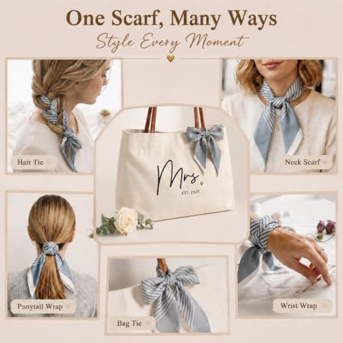 Engagement Gift for Bride, Wifey, Bachelorette Party Favors, Honeymoon, Wedding Essentials Bag with Leather Handle & Pocket Bridal Shower Gifts Bride Tote Bag for Bride to Be, Future Mrs B0GTV3F3QJ