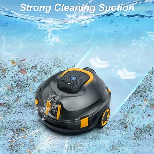 Robotic Pool Cleaner, Cordless Pool Vacuum for Above Ground & Inground Flat Pools with Dual Motors, 130 Min Runtime, Auto-Parking, Powerful Pool Vacuum Robot for Up to 1200 Sq.Ft (Black-Orange)