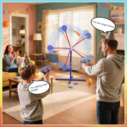 Rocket Shooting Games Toys with Rotating Target 2 Toy Guns 20 Foam Darts Kids Outdoor Toys for Boys Age 5 6 7 8 9 10+ Year Old Carnival Games Compatible with Nerf Guns
