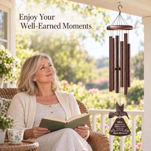 Sunflower greeting card shares warm retirement wishes for women and men, colleagues, bosses, teachers, friends, or coworkers. Wind Chimes Retirement Gift for Women, 32 Inch Hummingbird Chime with Card B0FD3MFY59