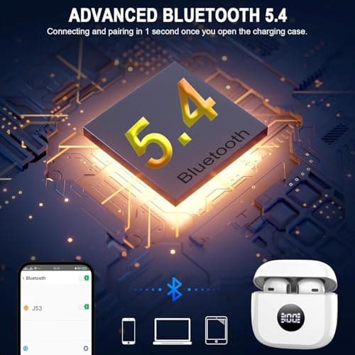 Wireless Bluetooth 5.4 Earbuds, Ear Buds LED Power Display Headphones 6D Stereo, Bluetooth Earbuds in-Ear Noise Cancelling Mic, 40H Playback Mini Case IP7 Waterproof Sports Earphones for Android iOS