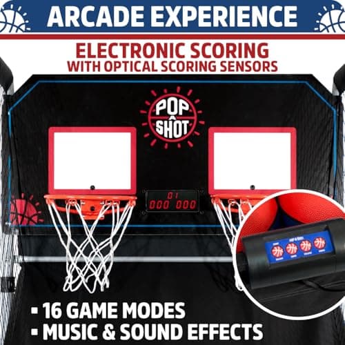 Pop-A-Shot Home Dual Shot | Arcade Basketball Game for Home | Sensor Scoring Hoop, 16 Game Modes, 7 Balls | Foldable for Easy Storage | Fun for All Players
