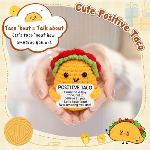 Mini Emotional Taco Support Funny Birthday Gifts for Women Men Mom Dad Husband Daughter Sister Friend Coworker Inspirational Relaxation Gifts Positive Crochet Animals Party Favors Christmas Stuffer