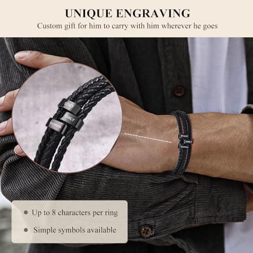VNOX Fathers Day Gift for Dad Personalized Name Bracelet for Men Braided Leather Bracelets with Names Custom Beads Dad Bracelet for Husband Father,Personalized Gifts from Daughter Wife Son Kids B0CNGWVGGH