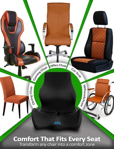 Ergonomic Memory Foam Seat Cushion for Office Chair, Car Seat, Dining, Gaming Chair & Wheelchair, Full Back & Lumbar Support Pillow One Piece, Back Pain Relief, Coccyx, Tailbone & Sciatica Pain Relief