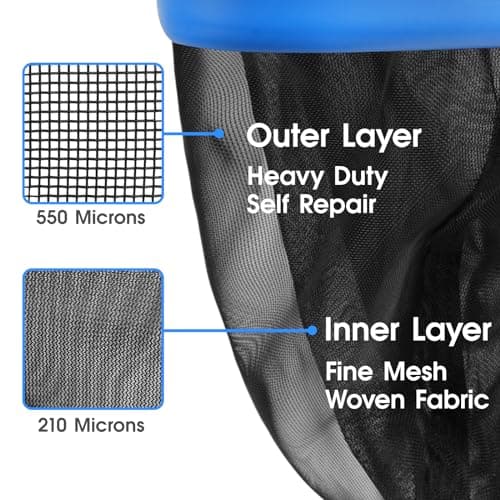 Upgraded Full Double Layer Pool Net Rake,17.5'' - Outer Heavy Duty Self-Repair Net & Inner Fine Mesh Net for Particle Debris, Above Ground & In-ground Swimming Pools, No Poles