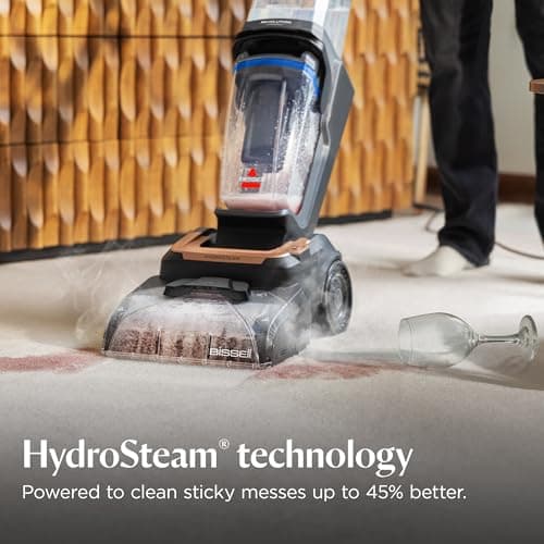 BISSELL Revolution HydroSteam Carpet Cleaner, Upright Deep Cleaner, HydroSteam Technology, 4-inch Self-Cleaning Tough Stain Tool & Formulas Included, 4123