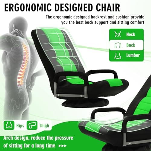 Swivel Floor Gaming Chair w/Armrests,Folding Video Reclining Sofa w/6 Adjustable Position, Padded Backrest & Cushion, Lazy Lounger Couch for E-Sports, Reading, Relaxing, Watching TV, Green