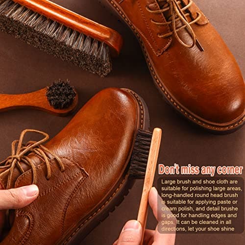ZJoey 4 Pcs Horsehair Shine Shoes Brush Kit Polish Dauber Applicators Cleaning Leather Shoes Boots Care Brushes Suede Cleaner Brush with Microfiber Shoe Cloth(4 Pcs Style A)