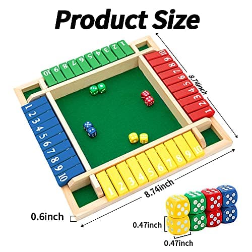 Nicecho Shut The Box Dice Game,2-4 Player Family Wooden Board Table Math Games for Adults and Kids, 8 Dices Classics Games for Classroom,Home,Party or Pub