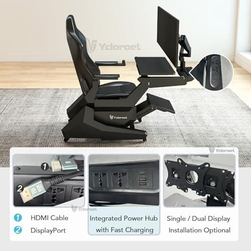 Zero-Gravity Gaming & Office Chair with Dual Monitor Arm, Mobile Reclining Workstation for Home Office and Ergonomic Gaming Setup