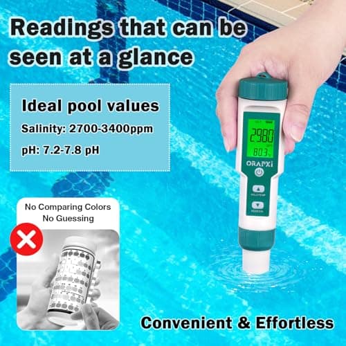 Pool Salt Tester ORAPXI pH and Salt Meter for Saltwater Pool pH and Salinity Digital Tester 5 in 1 Salt Meter for Swimming Pools Hot Tubs and Swim Spas