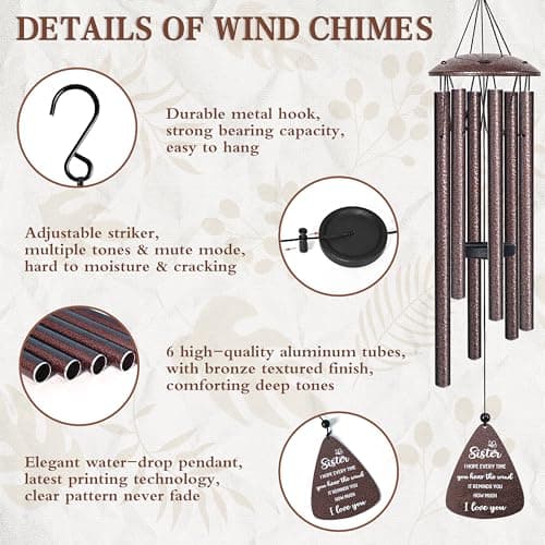 Best sister ever gift for women birthday christmas mother's day, sisters in law gift, sister gifts from brother, home decor Sister Gifts, 32" Bronze Wind Chimes, Sister's Birthday Gifts from Sisters B0FLDC4X15