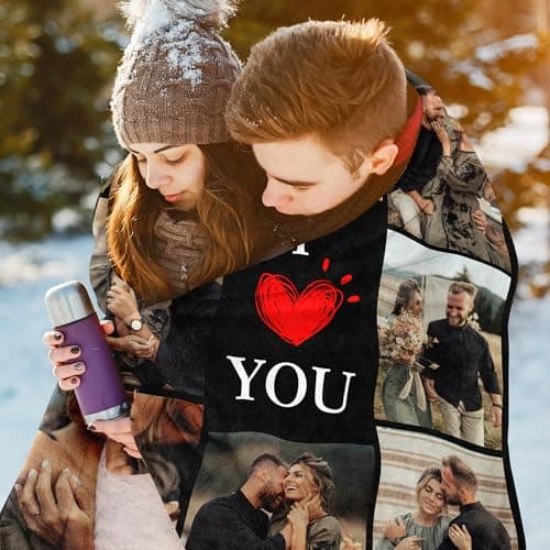 Custom Couples Blanket with Photos, Customized Photo Blanket I Love You Christmas Birthday Gifts for Wife, Husband, Him/Her Personalized Valentines Blanket Gifts for Boyfriend Girlfriend B0FQC3S2S8