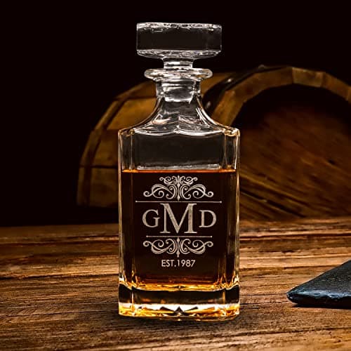 Engraved whiskey gift for dad, husband, groom, groomsmen, Father’s Day, weddings, birthdays, or retirement Personalized Whiskey Decanter Set, Custom Design B0BTF846SP
