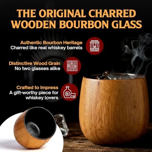 The Original Charred Wooden Bourbon Drinking Glass | Charred Old Fashioned Glass | Bourbon Gifts for Men, Dad, or Brother | Whiskey Gifts