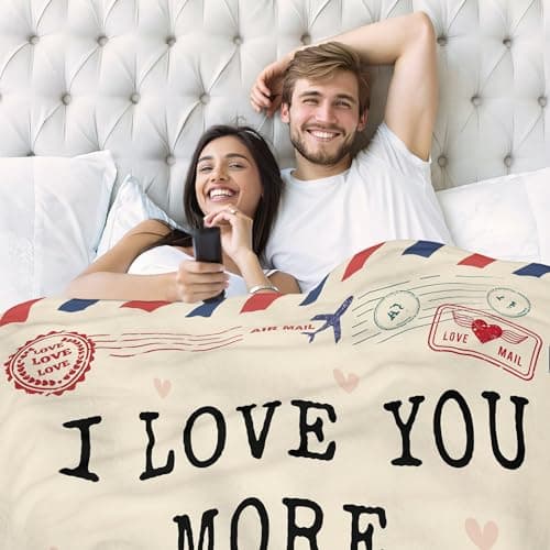 Christmas Anniversary Couple Gifts for Women - I Love You More Soft Fleece Throw Blanket 50x60 in - Birthday Romantic Gifts for Girlfriend Boyfriend Wife Husband, I Love You Gift for Him Her