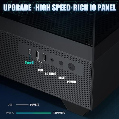 Gaming PC Case, Type-C ATX Computer Case with 6 PWM ARGB Fans Pre-Installed, Full Tower PC Case Full-View Dual Tempered Glass, Black(H2)