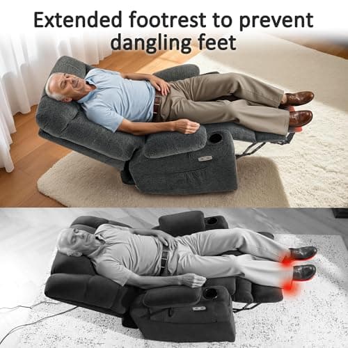 MCombo Power Lift Recliner Chair with Extended Footrest for Elderly People, Fabric 7283 (Dark Gray, Large)