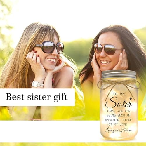 Mason Jar Night Lights with Warm Lights for Sisters, Mothers Day Valentines Day Gifts for Sister, Heartfelt Home Decor Gift Sister Gifts - Unique Sister Birthday Christmas Day Gifts Ideas B0DYV2ZL4M