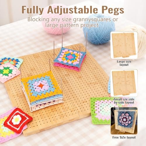 NewEle 17.0" Foldable Crochet Blocking Board with 40 Stainless Steel Pegs - Upgrade Large Blocking Boards for Crochet Projects, Bamboo Granny Square Crocheting Accessories Gifts for Crocheters