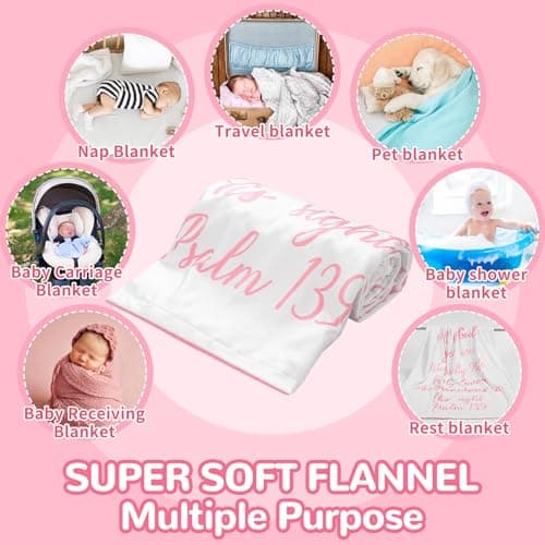 Rtteri Christian Gift for Baby Plush Baby Blanket with Dotted Backing First Communion Gift Baptism Blanket Scripture Swaddle Bible Verse for Newborn Boy Girl Christening Godchild Gift(Pink and White)