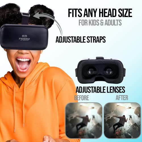 FEEBZ 3D VR Headset for Kids 2.0 + Android Remote - for iPhone & Android Phones | with 3D VR Videos & Apps Links | Virtual Reality Goggles Set for Beginners