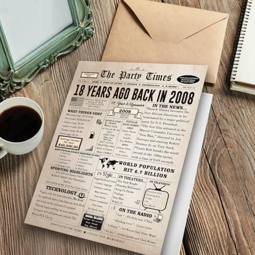 Huameigf Happy 18th Birthday Card for Son Daughter, Vintage 18th Birthday Gifts for Girls Boys, Retro 18 Year Old Birthday Decorations for Her Him, Best Gifts for 18 Bday Niece Nephew Friend