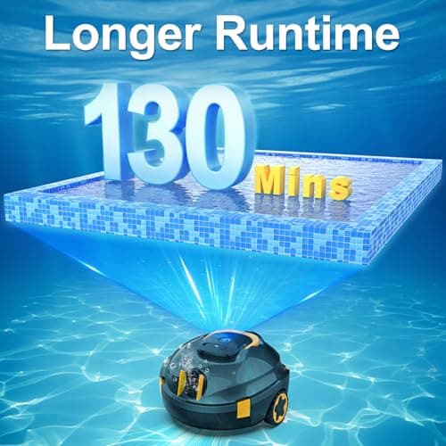 Robotic Pool Cleaner, Cordless Pool Vacuum for Above Ground & Inground Flat Pools with Dual Motors, 130 Min Runtime, Auto-Parking, Powerful Pool Vacuum Robot for Up to 1200 Sq.Ft (Black-Orange)