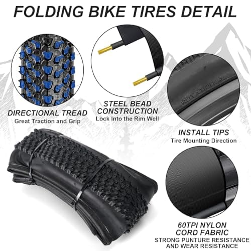 Hapleby 2PCS Premium Folding Bike Tires 26x1.95 Inch (50-559mm), Replacement Mountain Bike Tires 60 TPI Puncture-Resistant, Came with 2PCS Tire levers
