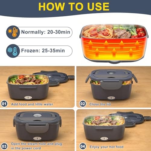 Leakproof, Removable Easy Clean, 12V/24V Car/Truck & 110V Home Use, Lonchera Eléctrica Portátil with Bag Tableware, Gifts Carsolt 1.5L Electric Lunch Box, Heated Lunch Box Food Warmer for Adults B09YXSNCTM