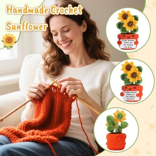 Help Me Grow Teachers Day Graduation Small Handmade Crochet Sunflower Last Day of School Valentines Easter Gift for Teacher Teacher Back to School Christmas Appreciation Gifts Thank You Teacher B0F21M6HP4