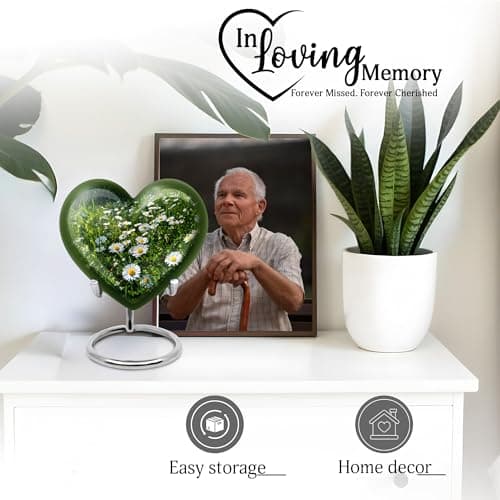 Daisy Small Burial Urns for Human Ashes Adult Male - Keepsake Green Cremation Urn for Mom- Mini White Flower Memorial Funeral Urn for Ashes for Women - 3 Inch Small Urns for Dad B0FJS651WV