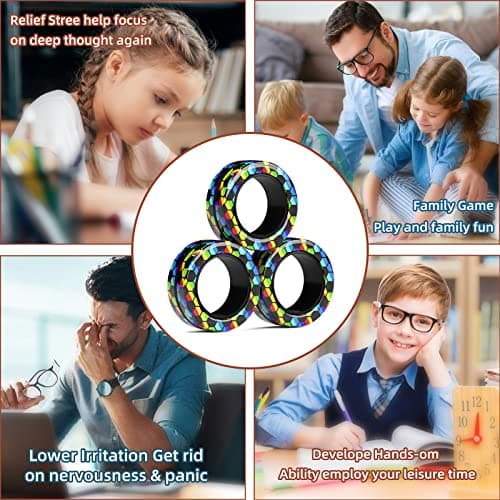 Magnetic Rings Fidget Toy Set, Idea ADHD Fidget Toys, Adult Fidget Magnets Spinner Rings for Anxiety Relief Therapy, Fidget Pack Great Gift for Adults Teens Kids Easter Basket Stuffers (3PCS) B09995133G