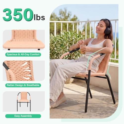 JEAREY Outdoor Patio Rattan Dining Chairs Set of 4, All Weather Stackable Dining Chairs for Lawn, Restaurant, Garden, Beige
